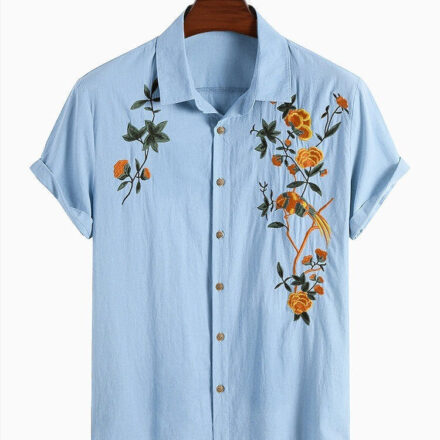Men’s Casual Wear Sky Blue Colour Printed Cotton Shirt