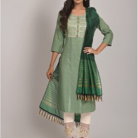 Pista Party Wear Embroidery Worked Kurta With Pant And Duppata Set