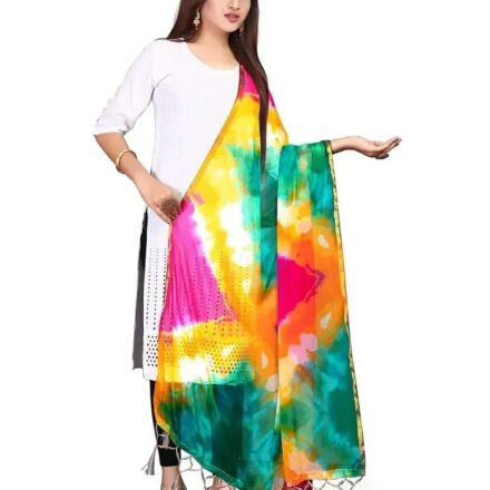 generic dresses Aar diva Women Bandh ani Print Work Chiffon Dupatta (Multicolor)