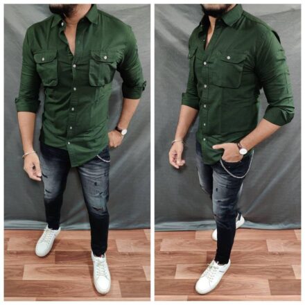 Cotton Solid Full Sleeves Slim Fit Men’s Casual Shirt