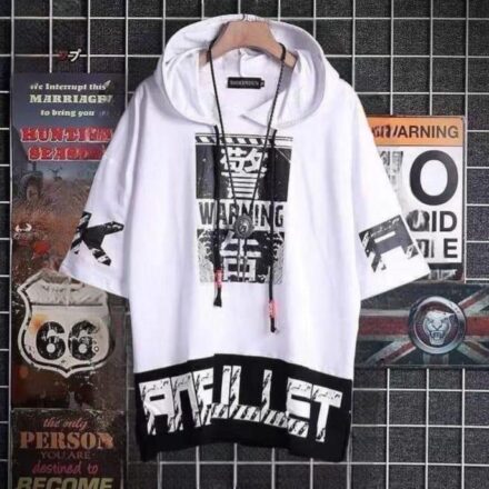 Cotton Printed Pocket Style Hooded Neck Half Sleeves Men’s T-Shirt
