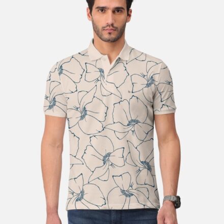 Trendy Floral Print Half Sleeve Polo T-Shirt for Men’s