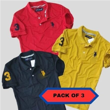 Cotton Solid Half Sleeves Men’s Polo T-Shirt Pack Of 3