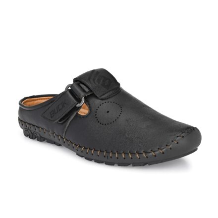 Bucik Men’s Black Synthetic Leather Slip-On Casual Sandal