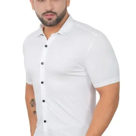 Max Summer Casual Wear Cotton Lycra Half Sleeve Solid Shirt For Men’s White