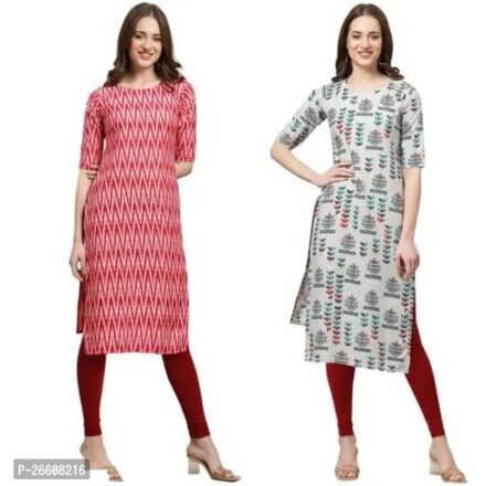 Naira Cut Kurtis Set  Multicolored Crepe Printed Stitched  For Women, Pack Of 2