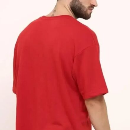 Trendy Baggy Printed Red Oversize Cotton T-shirt For Men